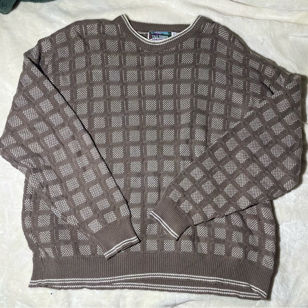 Vintage Tall Timber of Colorado Sweater Men XL Brown White Vintage Checker